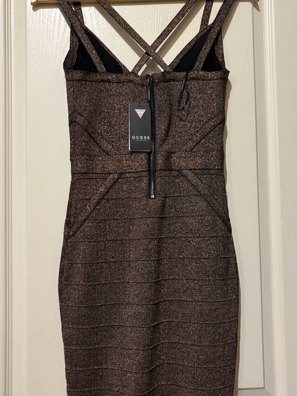 Guess Metallic Brown Crossback Bodycon Dress - Picture 4 of 7